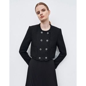 Urban Revivo Double Breasted Tweed Jacket Large Black $109